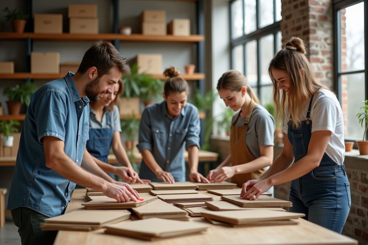 Groupe de jeunes participant à un atelier de tri de matériaux durables