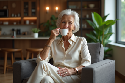 Célibataire senior élégante avec cheveux argentés