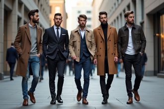 Groupe d'hommes stylés en styles urbains variés en ville