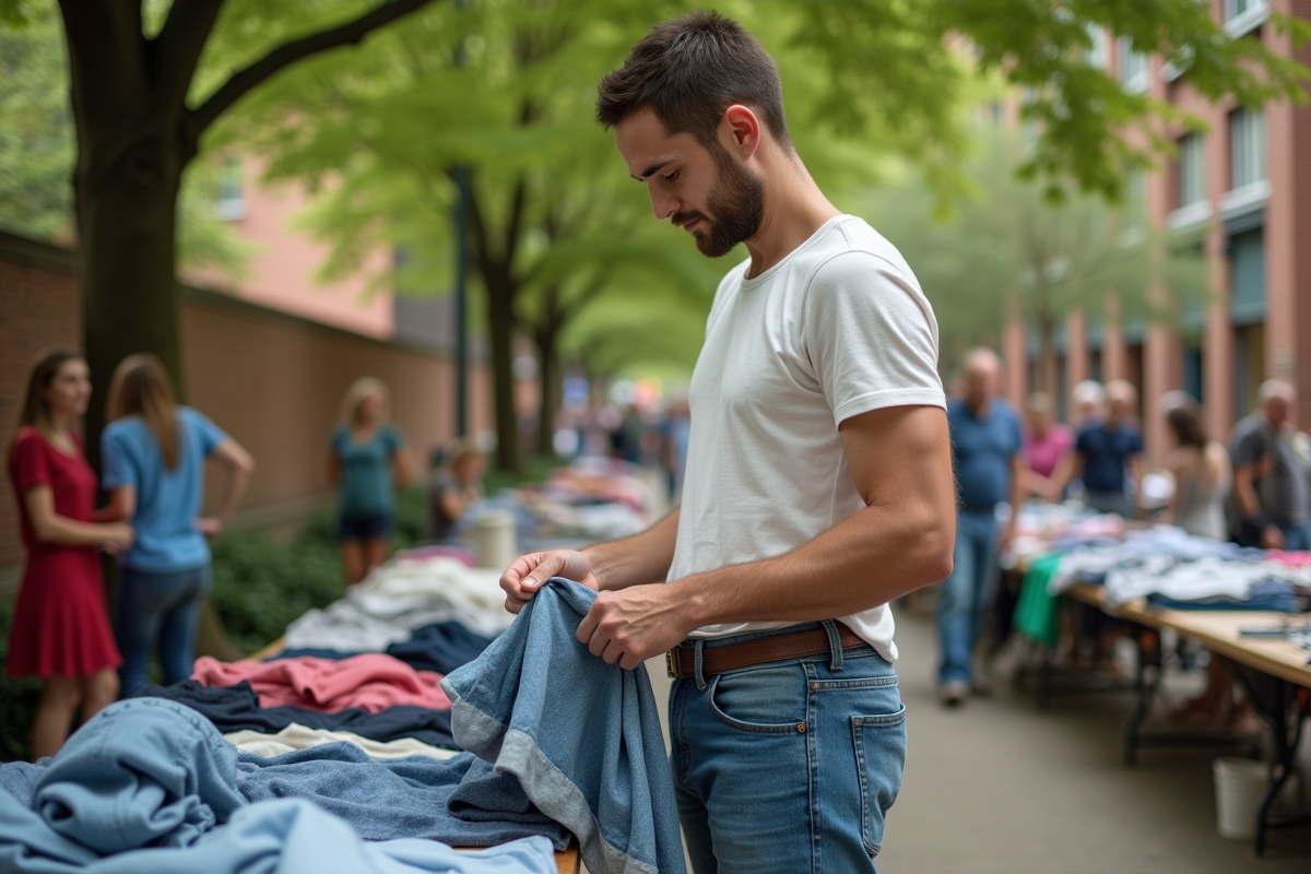 Homme pliant ses vêtements lors d