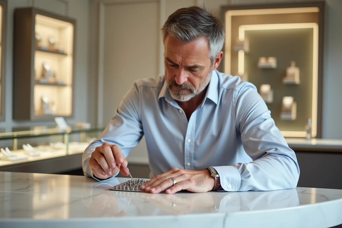 Homme vérifiant sa taille de bague avec un gabarit