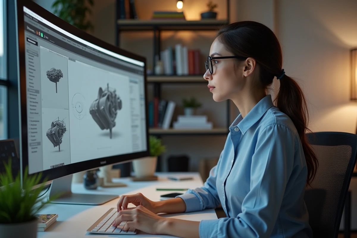 Jeune femme professionnelle examinant un modèle 3D sur son écran