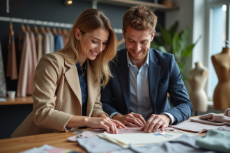 Deux jeunes créateurs de mode dans un studio créatif